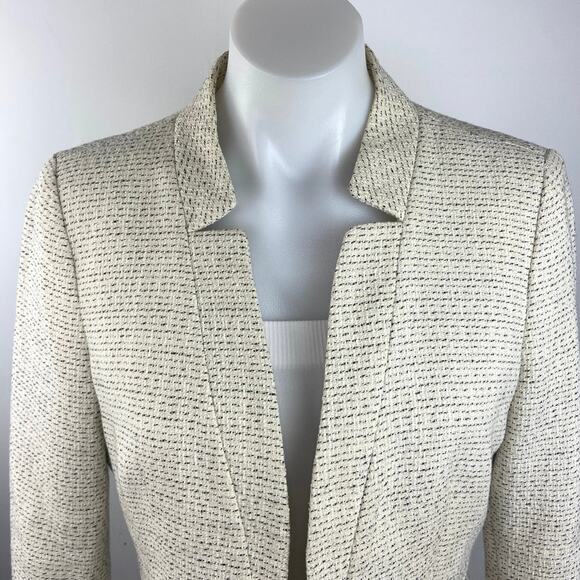 Mango Yellow Tweed Open Front Long Sleeve Career Business Blazer Suit Jacket L - Picture 4 of 6